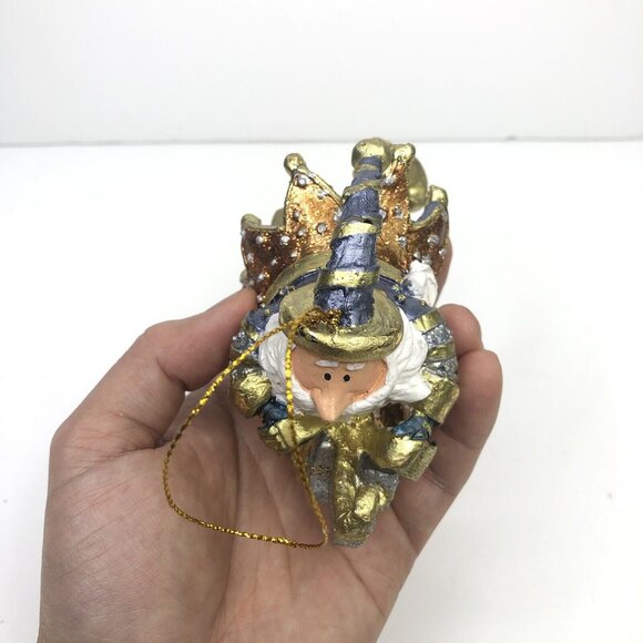 Wizard Santa Holding Gift Glittered Christmas Ornament Hand Painted Discontinued